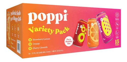 Poppi Soda Con Probióticos Paquete Variado Con 15 Latas
