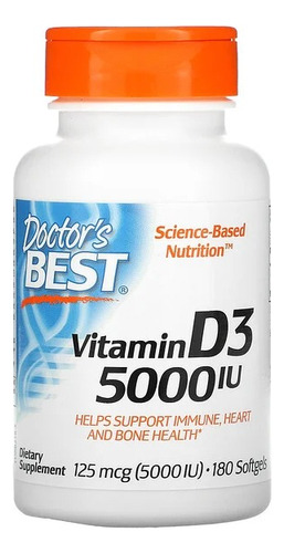 Vitamina D3, 125 Mcg ,5000ui 180 Cápsulas Doctor's Best, Usa Sabor Neutro