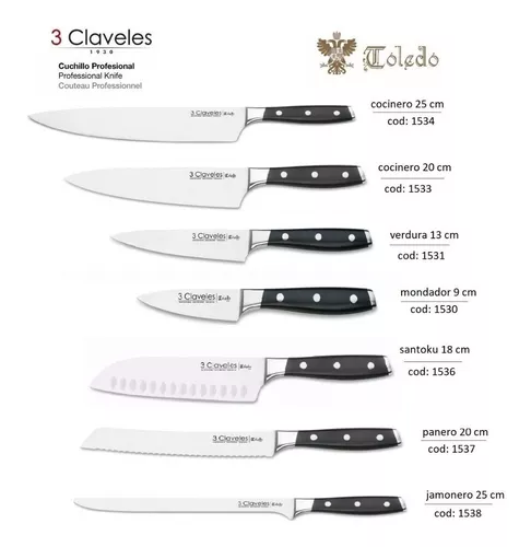 Cuchillo 3 Claveles Toledo Chef Hoja 20cm 8'' 1533 Forjado