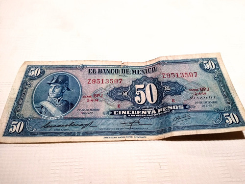 Billete Antiguo De 50 Pesos México 1972 Ignacio Allende 