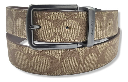 Cinturón Coach Reversible Doble Vista Unisex Beige Color Monogram Cafe/ Hebilla Clasica Talla S (100cm)