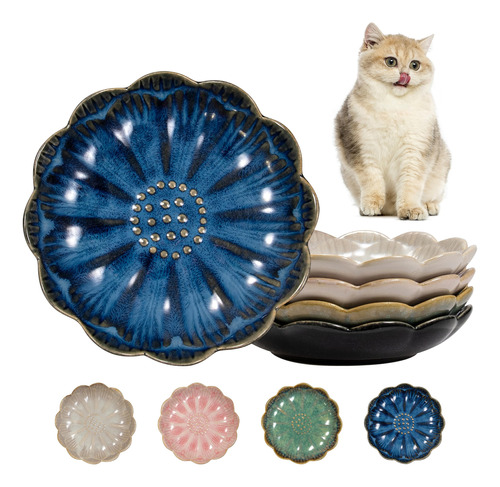 Qucey Juego De 4 Platos De Ceramica Para Gatos De 5.5 Pulgad
