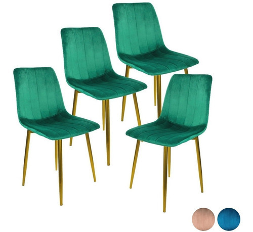 Set 4 Sillas Eames Tapizada Recta Minimalista Pata Dorada Color del asiento Verde