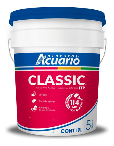 Cubeta De Pintura Vinilica Lavable Acuario Classic 19lt