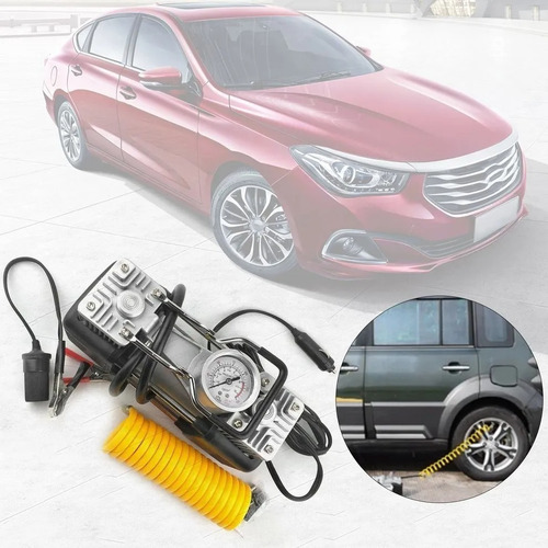 Imagen 2 de 4 de Compresor Portátil Aire 2 Cilindros Para Autos 12 V,