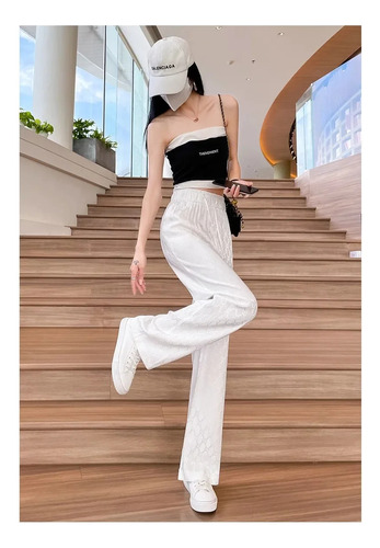 Pantalones Acampanados De Jacquard De Cintura Alta Para Muje