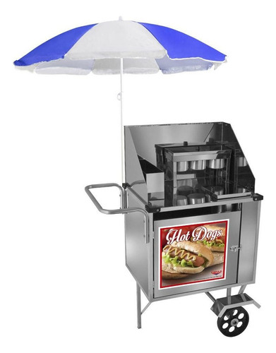 Carrinho De Hot Dog Cefaz Simples Inox Com Guarda Sol S07mgs