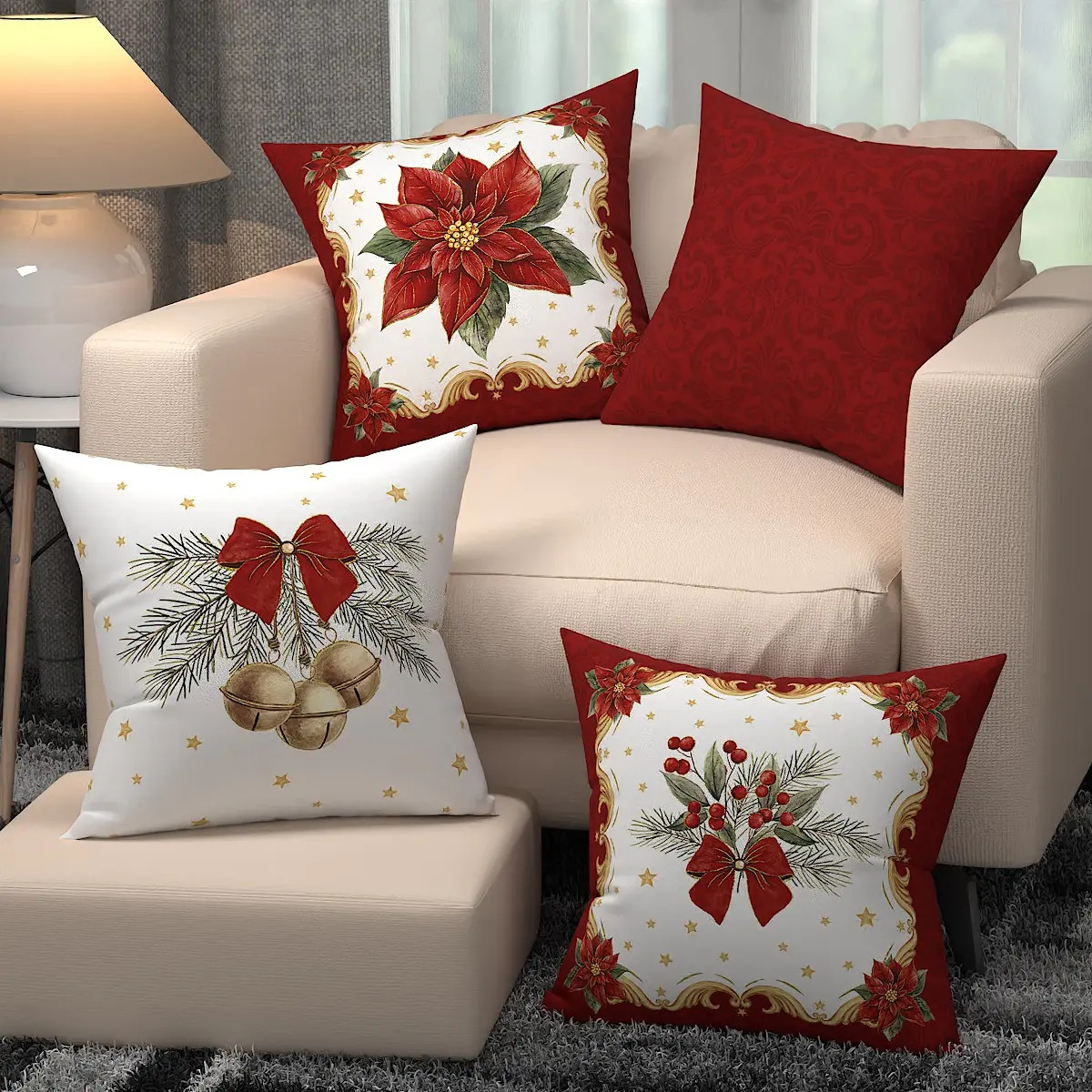 Kit 4 Capas De Almofadas Natal Para Sala De Estar Oxford Decorativas 45x45cm