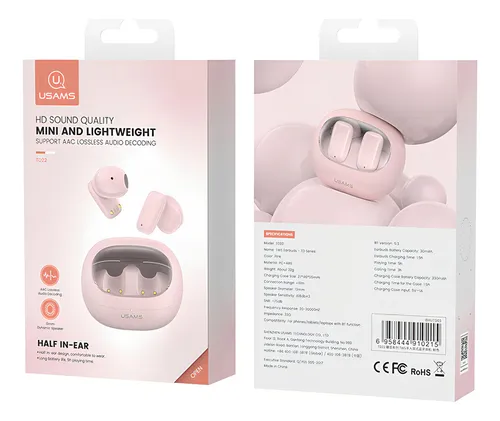 Audifonos Bluetooth Inalambrico In Ear Usams Td22 Tactil Color Rosa