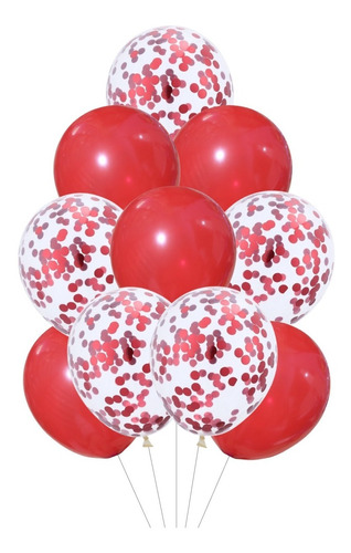 Set 10 Globos Rojo Cumpleaños Confetti Decoración