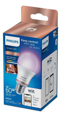 Lámpara Led Inteligente Philips Wiz 8w E27 Blanco Y Color