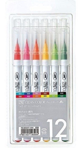 Marcadores Kuretake Pincel Clean Color Real Brush X 12