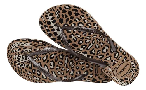 Chinelo Havaianas Slim Animals Rose Gold caf 35 36
