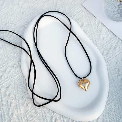 Collar Con Colgante De Corazón Con Cadena De Cuerda De Terci