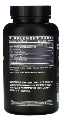 Activador anabólico Anabol Hardcore Nutrex 60 cápsulas E U A