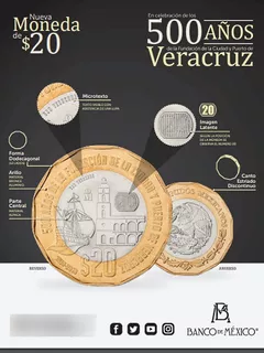 Moneda 20 Pesos Conmemorativa Veracruz 500 Años