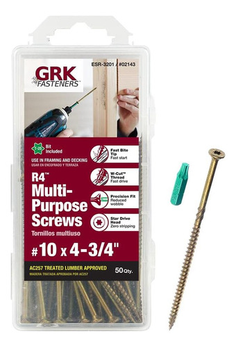 Grk 10 X R4 Parafusos Multiuso 50 Contagem