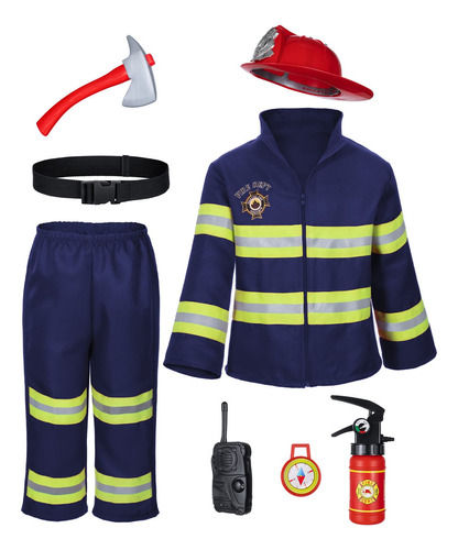 Disfraz De Bombero Para Niños Con Accesorios Completos Par.