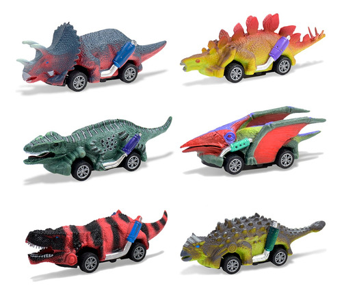 6pcs Juguetes De Dinosaurio Niños Carritos Pull-back Carro