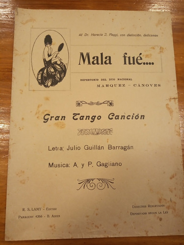 Mala Fue Barragan Gagliano Tango Partitura