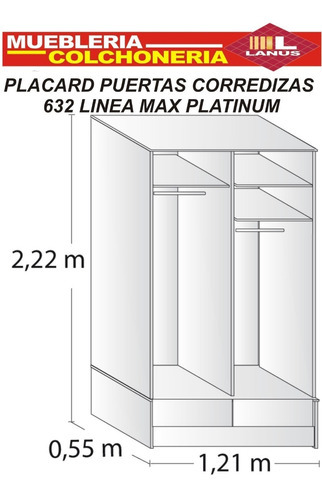 Placard Platinum Puertas Corredizas Riel De Aluminio 1.21 M. Color Tabaco
