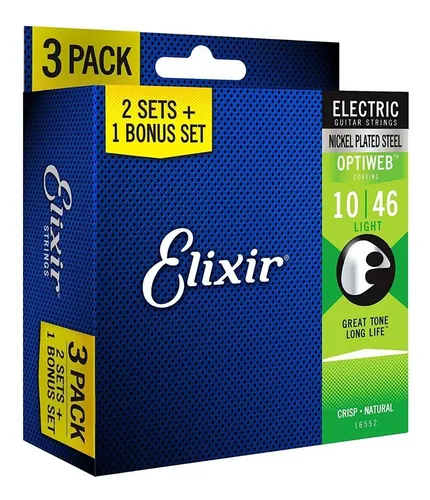 Encordoamento Elixir P/ Guitarra Light Optiweb Pack 3 Sets | Frete
