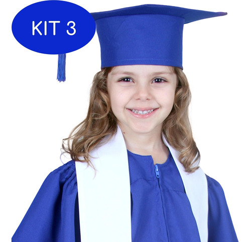 Kit 3 Capelo Formatura Infantil Azul Royal