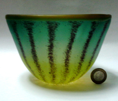 Bowl De Cristal Murano Opaco Mediano Verde Franjas (Usado)