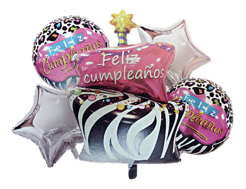 Globos Metalizado Pastel Torta Cumpleaño 5 Pzas Helio O Aire