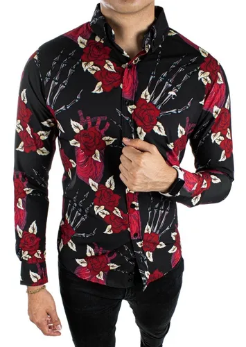 no usado sentido A menudo hablado Camisa Negra Con Flores Rojas Hombre | MercadoLibre 📦