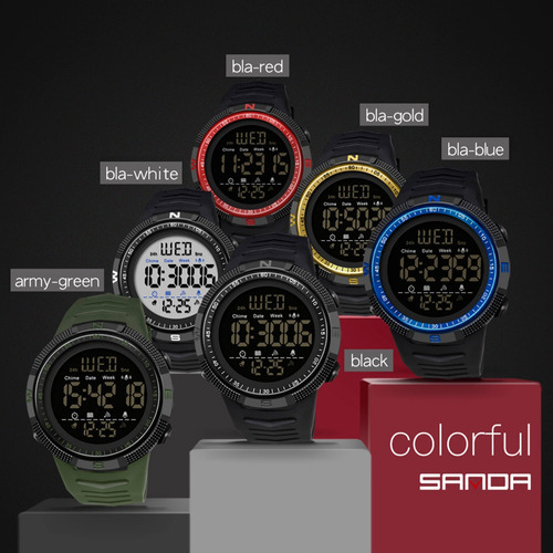 Reloj Sanda 6014, Reloj Led Impermeable Militar Color Del Fondo Black/red