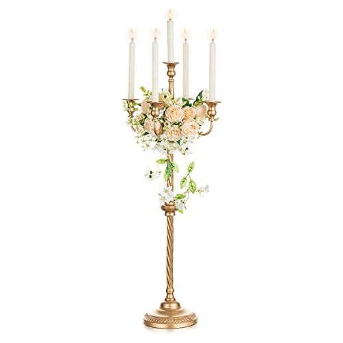 Candelabro De Piso Candelabro De 5 Brazos Candelabros Dorado