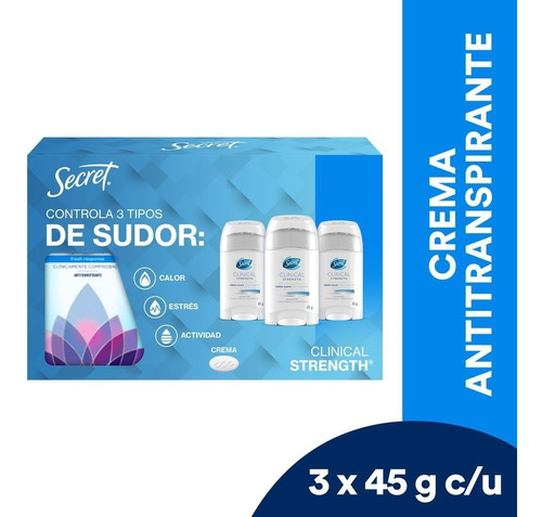 Antitranspirante Secret Clinical Strength 3 Pack 45gr C/u