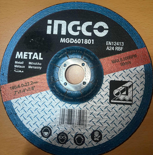 Disco De Desbaste Metal Óxido Aluminio 7 1/4 Ingco
