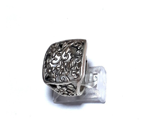 Anillo Plata 925, Cuadrado Floripondio Calado. (pan-627)