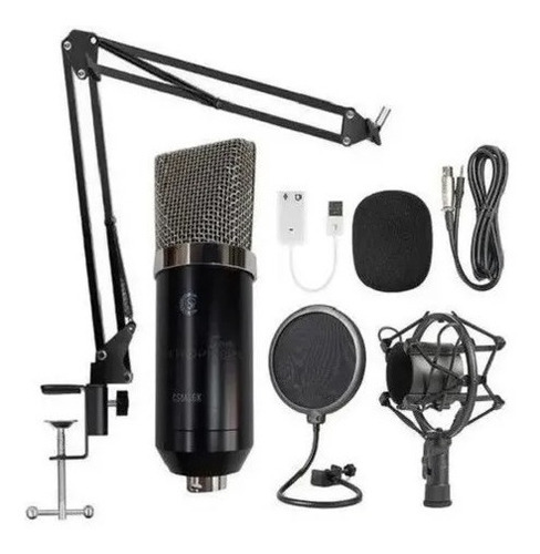 Kit Youtuber Microfone Condensador Pop Filter E Suporte Cor Preto