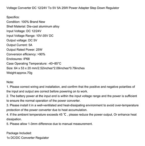 Regulador De Voltaje Convertidor Dc 12/24 V A Dc 5v 5a 25w