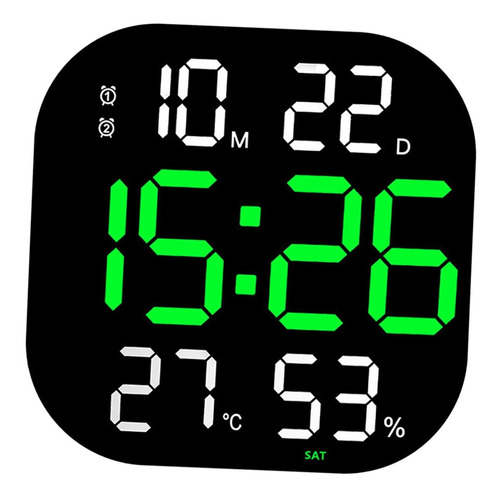 Reloj De Pared Digital Pantalla Grande Con Temperatura Verde