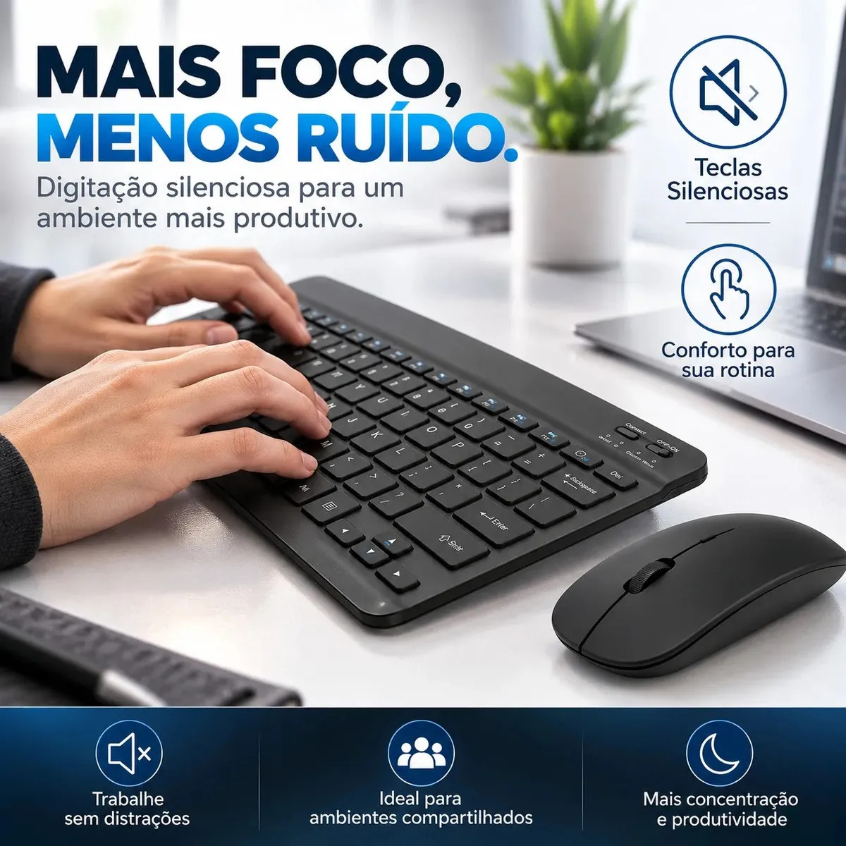 Kit Teclado e Mouse sem Fio Bluetooth ABNT para Tablet e PC · foto 6