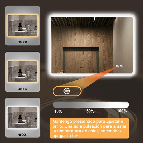 Espejo Led Baño Touch 3 Modo 60x80cm 2 Uso