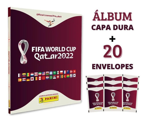 Kit Album Capa Dura Copa Do Mundo 2022 Qatar + 20 Envelopes