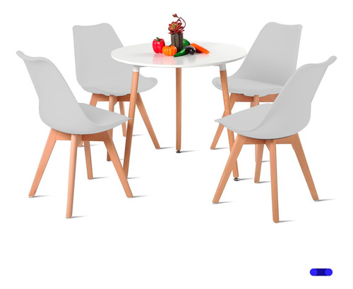 Set 4 Sillas Comedor Tulip Moderna Minimalista Acolchonada Estructura De La Silla Marrón Claro Asiento Blanco Diseño De La Tela Acolchonado