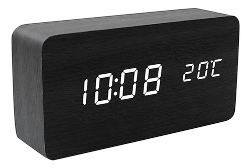 Reloj Despertador Digital Madera Minimalista Led Sensor Voz 