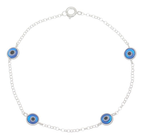 Pulseira Olho Turco Grego Azul 925 Legítima Comprimento 19 Cm Cor Prateado
