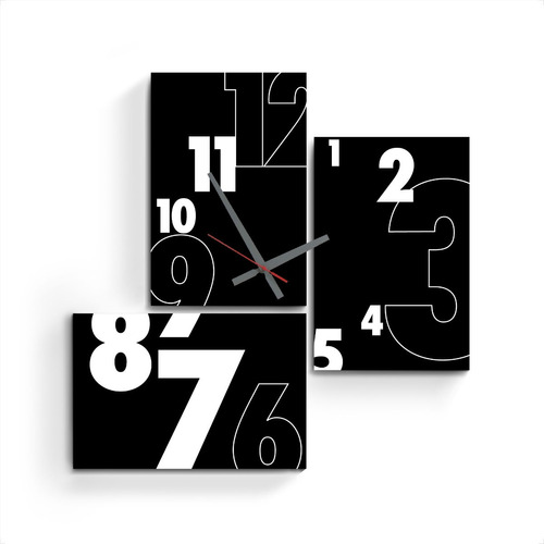 Reloj De Pared Triptico Cuadro Moderno Decora Color Negro 