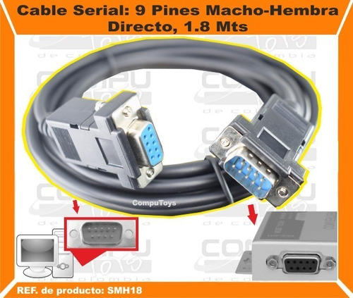 Imagen 2 de 6 de Cable Db9 Macho- Hembra 9 Pin 1.8m Ref: Smh18 Computoys Sas