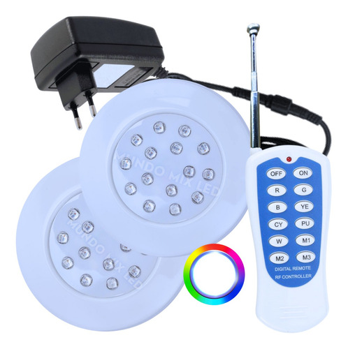 Kit 02 Luminaria Led Rgb 18w + Cabo 3mts Fonte Controladora