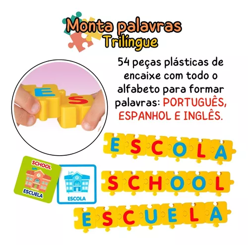 Monta Palavras Trilíngue Alfabeto Jogo Para Aprender Inglês - ELKA -  Letras, Números e Memória - Magazine Luiza