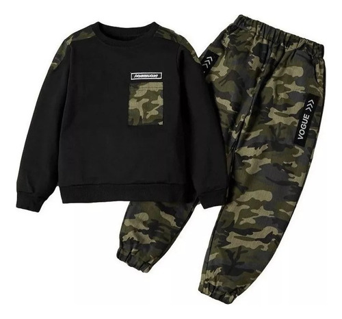 Moda Sudadera Camuflaje Niños Y Pantalones Casual 1