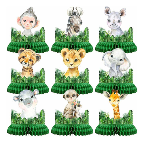 9 Piece Safari Honeycomb Centerpieces, Jungle Animals Baby S